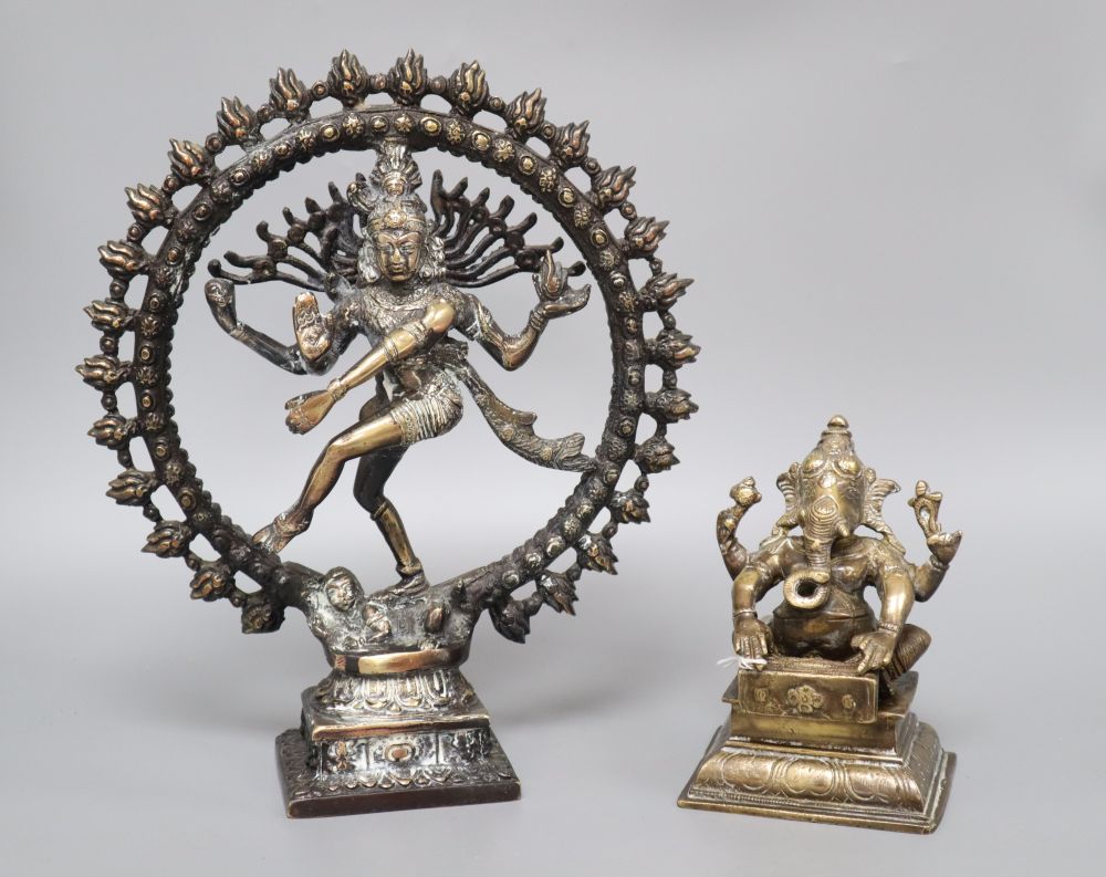 Two Indian metalware deities, tallest 28cm